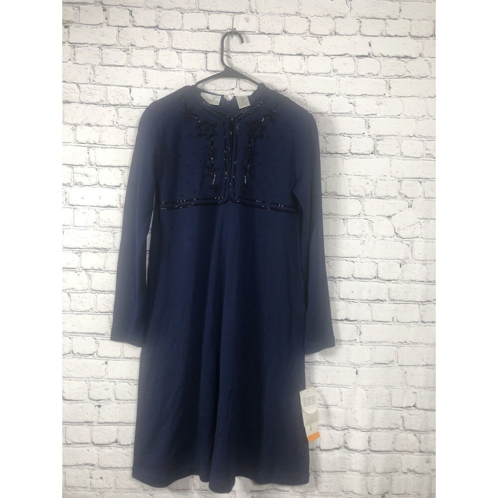 Liz Claiborne Women Beaded Sequin Knit Dress Wool‎ Blend Navy Blue Size M